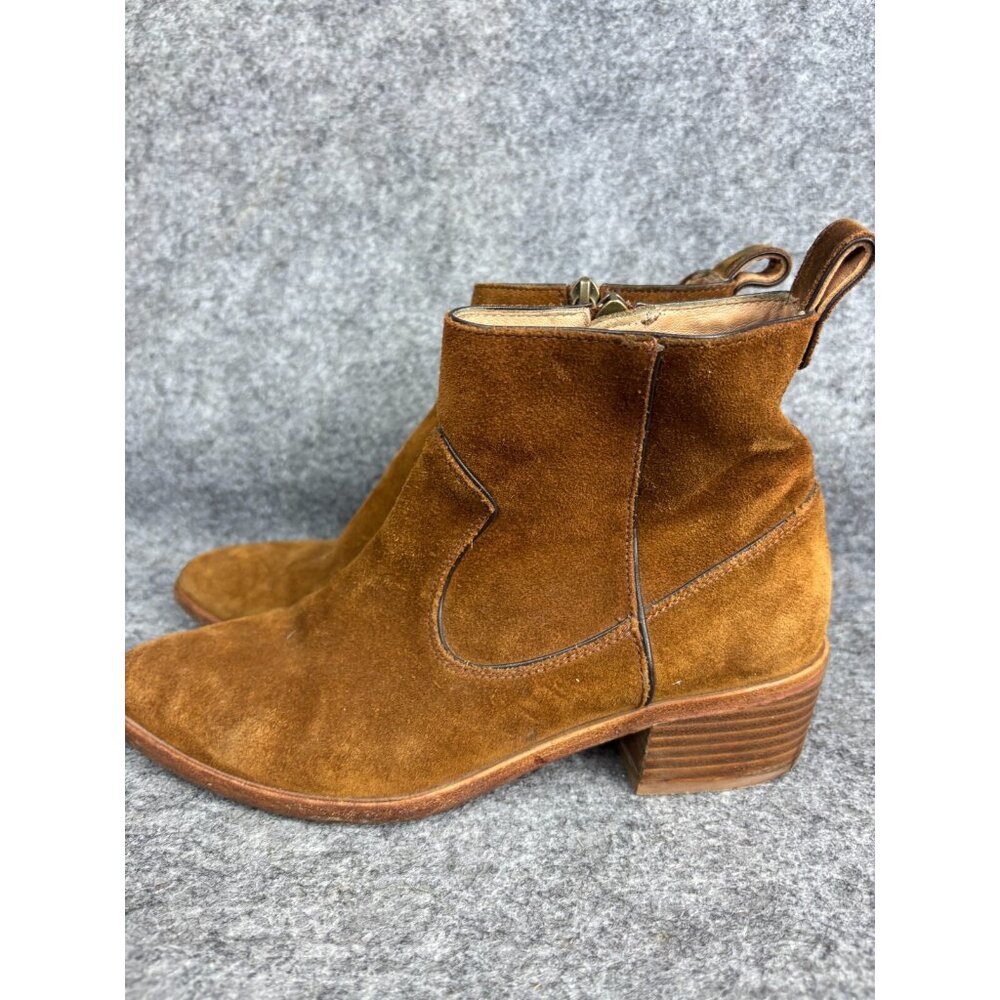 Veronica Beard Ankle Boots Women's 7 Brown Leather Slip on Western Zip Up Heel